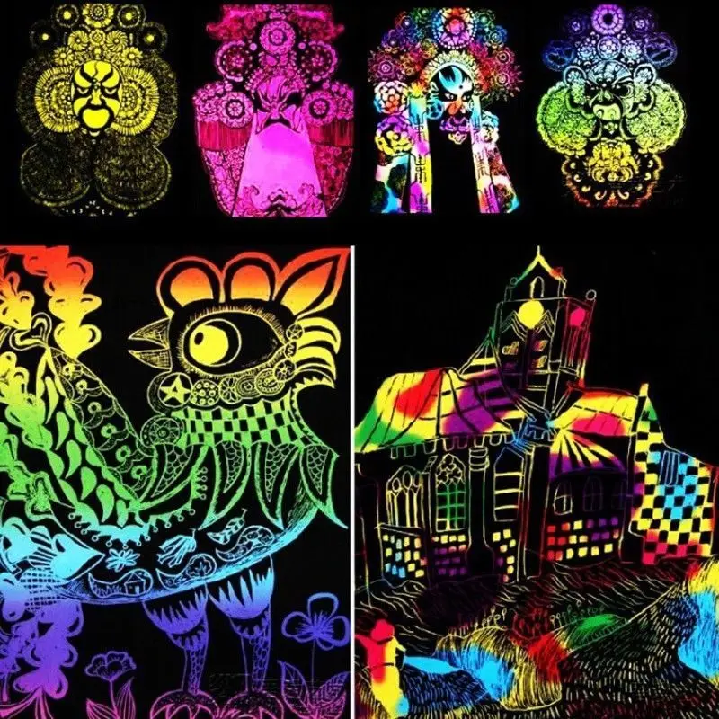 

pudcoco Art Children Drawing Pen Stick 10 Sheets16K Colorful Scratch Painting Paper Funny Kids Toys Magic Paper