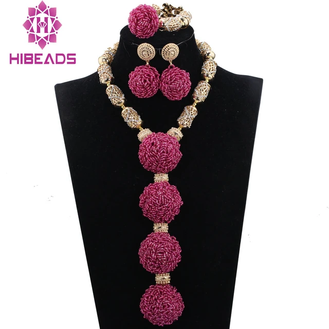 Vintage Japan Pink Plastic & Pearlized Beads Gold Tone 3-Strand Necklace