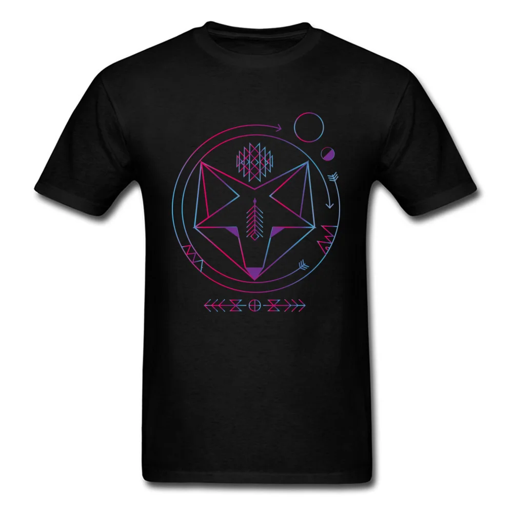 Funny 100% Cotton Tops & Tees for Men Personalized Tshirts Cool Discount Round Collar Tee Shirt Short Sleeve Top Quality Geometric colored spiritual native fox art universe black