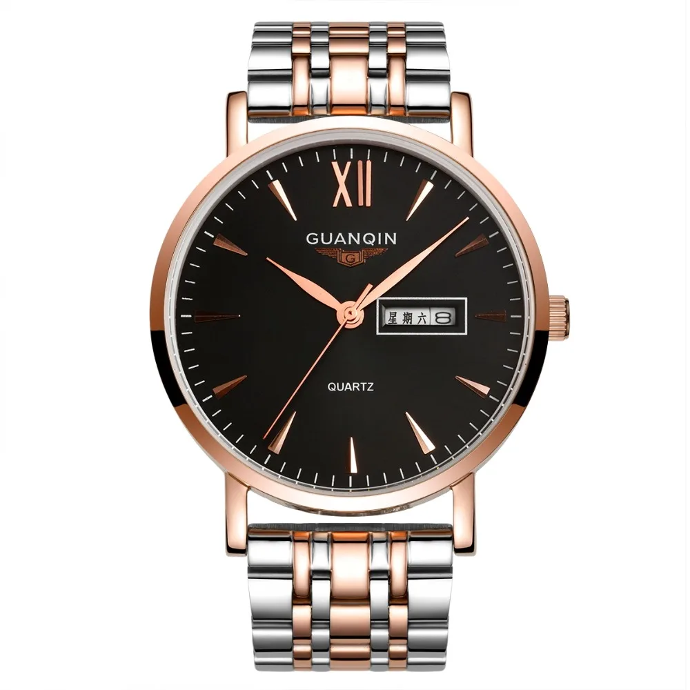 

GUANQIN Gold Wrist Watch Men Top Brand Luxury Famous Male Clock Quartz Watch Golden Wristwatch Quartz-watch Relogio Masculino