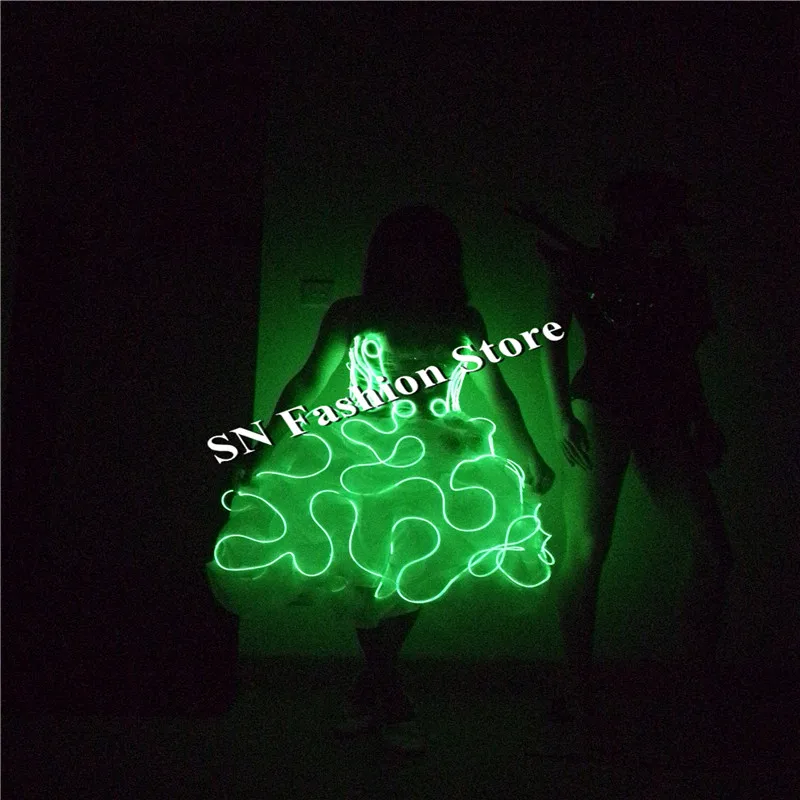 Best Price SN79 EL cold wires light costumes music dance ballroom sexy singer wear stage clothes luminous light party bar ballet dj dresses