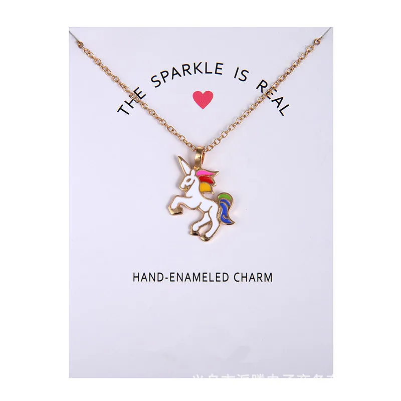 

Card 2019 Fashion Unicorn Necklace for Girls Children Kids Enamel Cartoon Horse Jewelry Women Animal Pendant Necklace