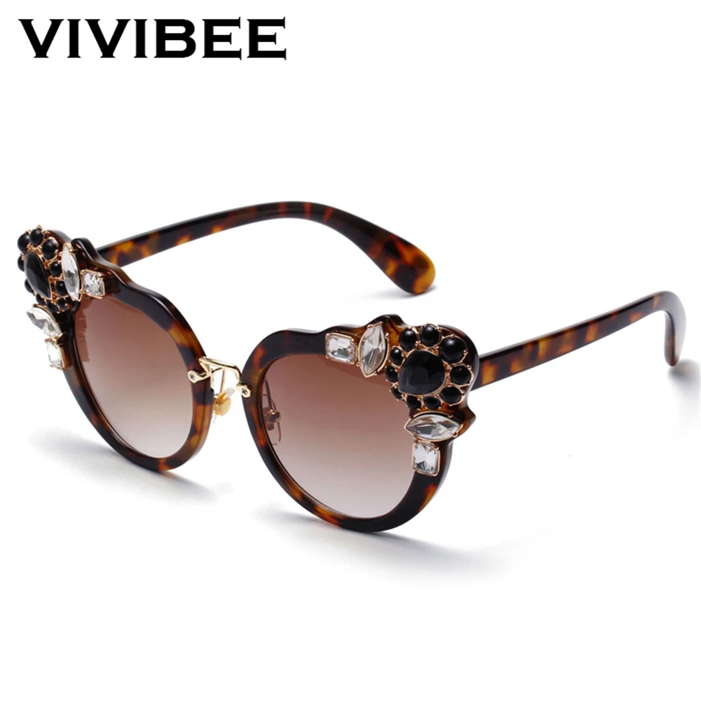 VIVIBEE Роскошные брендовые круглые солнцезащитные очки со стразами женские