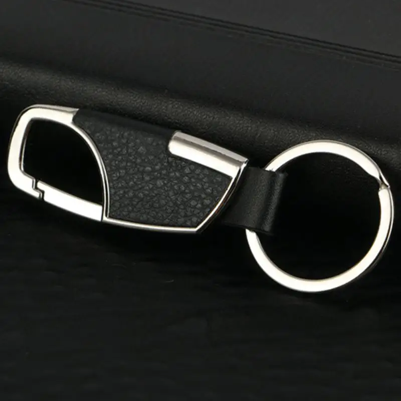 Luxury Black Leather Keychain For Men Jewelry Car Silver Color Keyrings