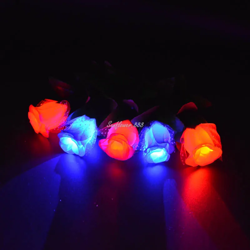 Plastic LED Light Up Roses Artificial Flowers Valentines ...
