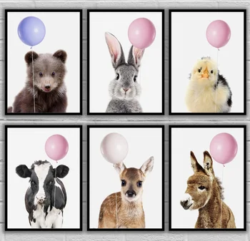 

Bubble Gum Animal Series Children's Room Bear Bunny Chicken Cute Cow Deer Donkey Posters Canvas Art Painting Wall Art