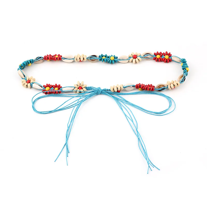 

Belt Women 2018 Flowers Shells Knitted Women Belt Braided Waist Female Conch Rope Thin Waistband Variety Dress Belts For Women