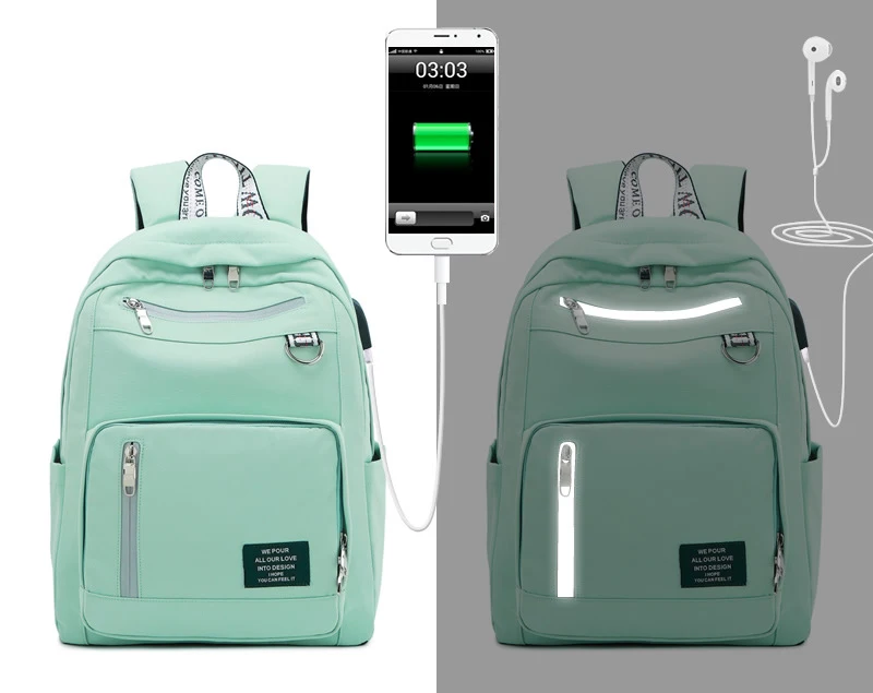 Atinfor зарядка через usb Водонепроницаемый рюкзак женский Противоугонный отражатель дорожная сумка для ноутбука школьная сумка для девочек-подростков - Цвет: green