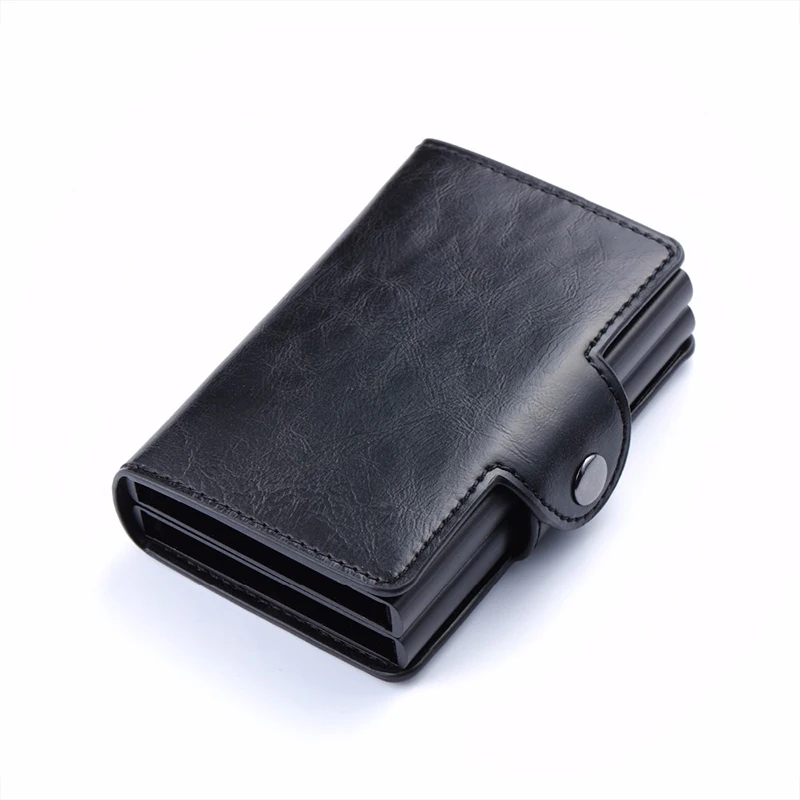 

Bisi Goro Metal Hasp Business Credit Card Holder Vintage Crazy Horse Card Wallet Solid Anti RFID Double Tarjetero Alumini wallet