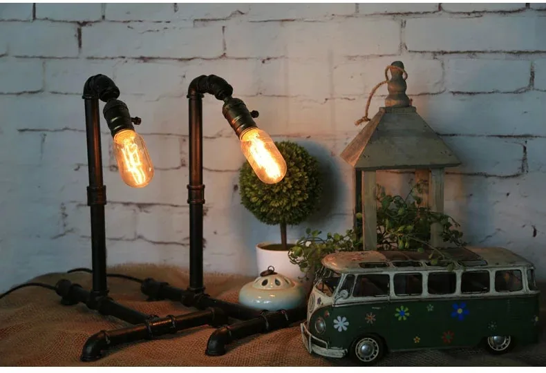 Винтажная настольная лампа Эдисона, светильник, винтажная индивидуальная настольная лампа, настольная лампа для водопровода, переменный ток, 90-260 В