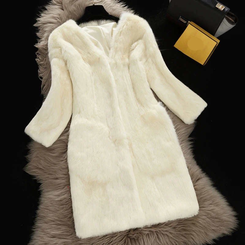 Grey Réel Hiver Mince Manteaux xxxl De Et S Cou Entier Automne green Fourrure V Survêtement Plus Peau purple Manteau pink Mode La red Lapin Femmes Taille Vestes Ivory light OXTPZkiu