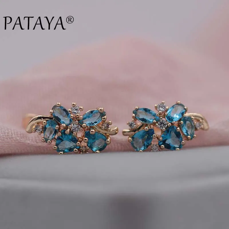 Pataya Multi Цветной Зеленый Натуральный циркония серьги 585 розовое золото RU Hot