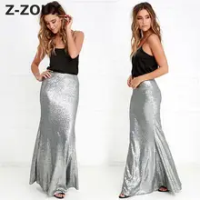 Z-ZOUX Женская юбка с блестками серебряные юбки "рыбий хвост" Высокая Талия Длинные юбки для женщин универсальные тонкие бедра женские юбки плюс размер XL
