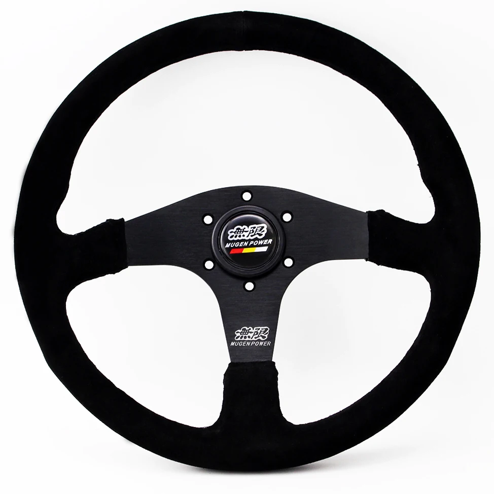 

Mugen Suede Steering Wheel 350mm Black Spoke Flat Sport Racing Steering Wheel