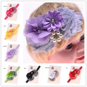

24pcs Newborn Baptism Gift Flower Pearl flower headband Little Girl Spring Headwear Shabby Chic Headbands