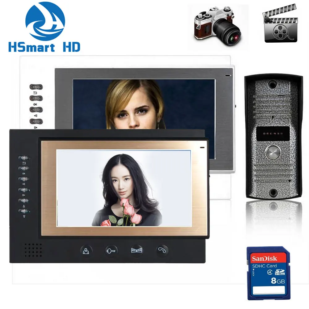 

7 inch Monitor Color Video Door Phone Intercom System Night Vision Waterproof Camera 8GB SD Card Video Record