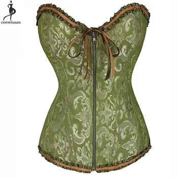 Zip Up Corset Floral Jacquard Bustier Plus Size 6XL Gorset Lace Up Korsett For Women Fish Boned Korse Waist Slimming Gorset Sexy plus size steel boned lace up corset