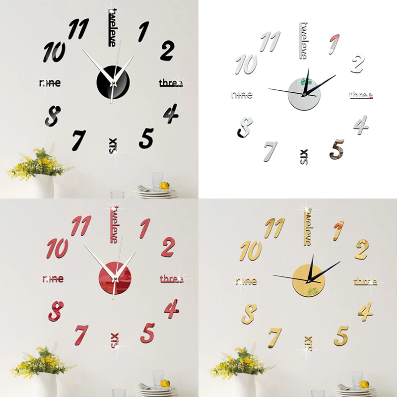 Modern Diy Wall Clock Sticker Small/ Large Number 3d Mirror Surface Home Decor New