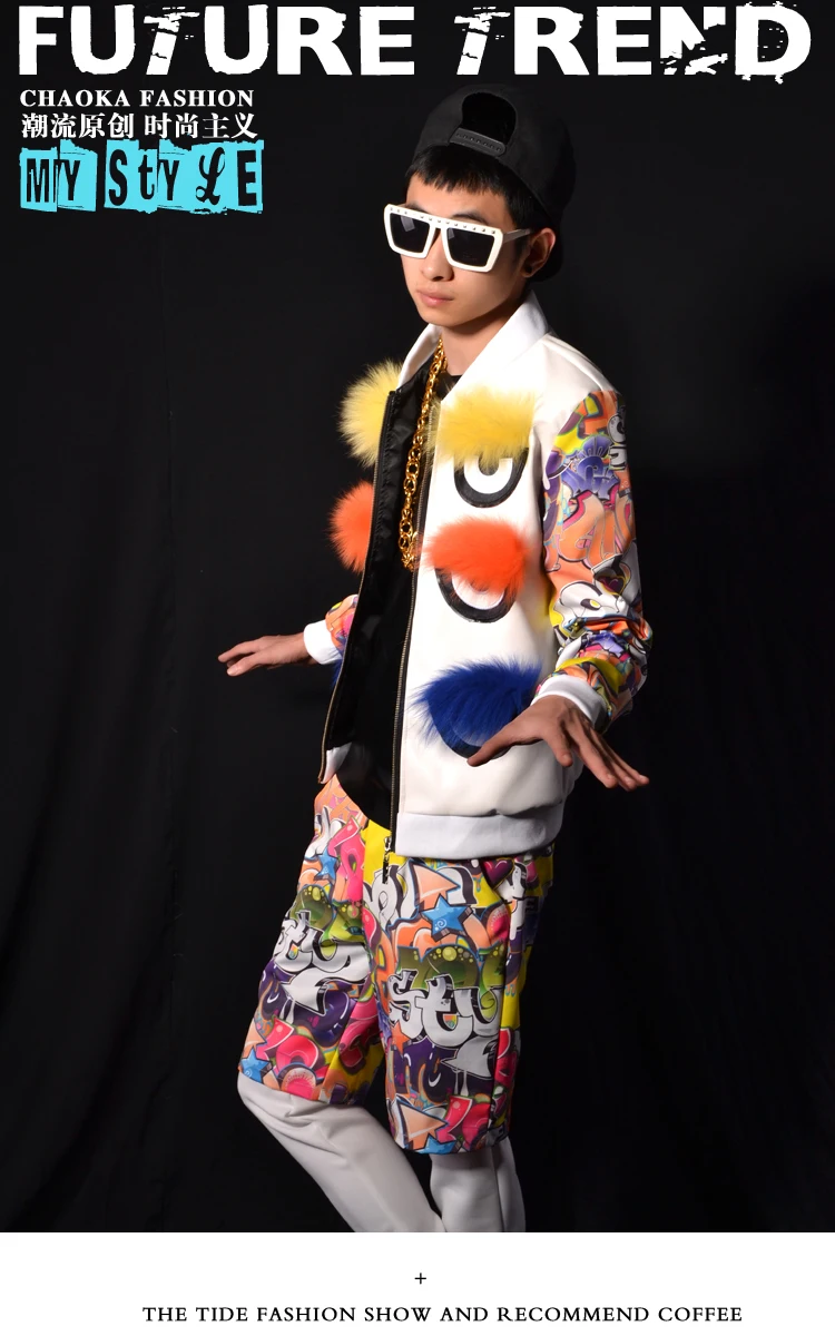 На заказ костюмы для шоу на сцене мужские модные повседневные Хип-хоп куртки граффити большие глаза Сращивание Пальто ночной клуб певец DJ костюмы