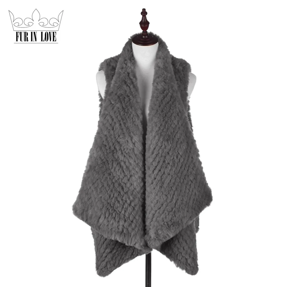 2016 Faux Rabbit Fur Knitted Vest Women Slim Fit Sleeveless Waistcoat Lady Solid Color Rabbit Pelts