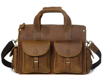 

Nesitu Men Briefcase Business Shoulder Bag Crazy Horse Genuine Leather Laptop Computer Messenger Bags Male Office Bag #YD8045