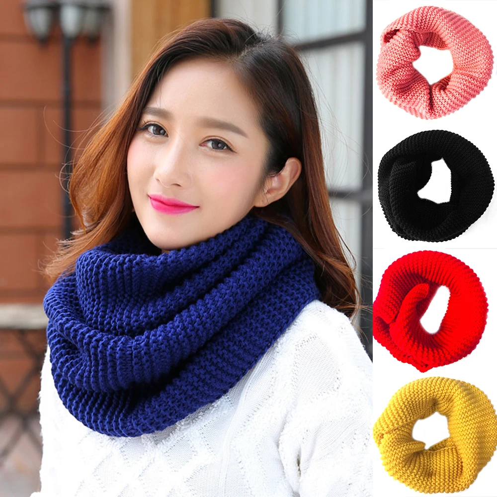 Women Knitted Wool Ring Scarf Solid Knitted Circle Wool Scarf Shawl