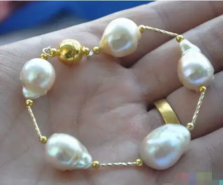Бесплатная доставка&gt 8 &quot16 мм розовый барокко Кеши REBORN PEARL gild браслет @ ^