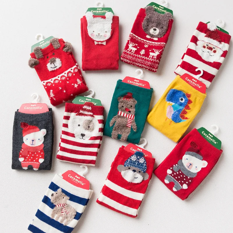 Caramella Christmas Socks New Year Gift autumn winter women red cute cartoon animal cotton socks ladies straight sock 4pair/lot