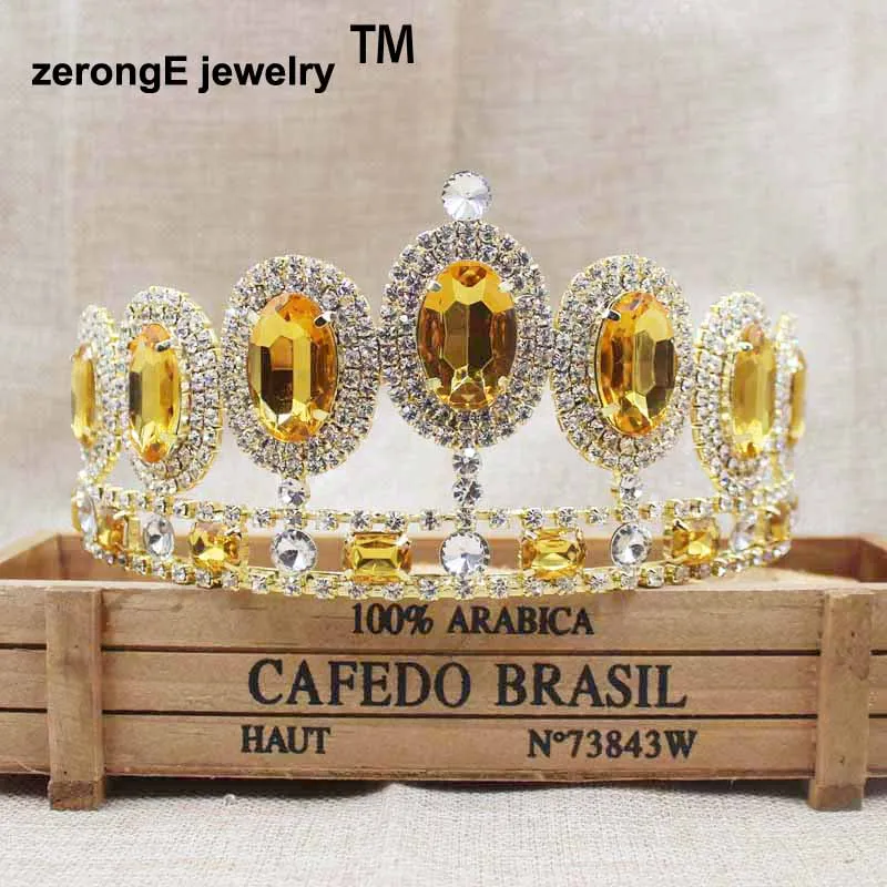 

zerongE jewelry 3.4inch shiny gold yellow peacock pagent hair tiara band women carnival /party jewelry hair band accessories