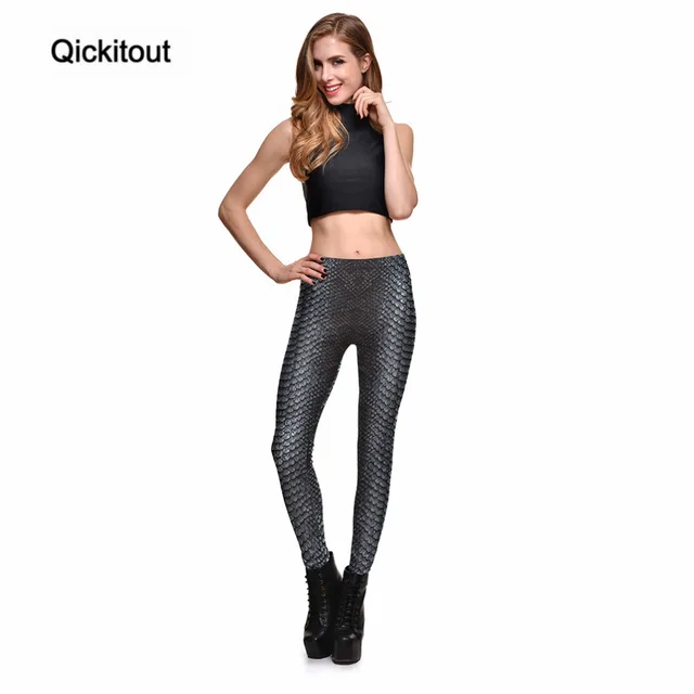 Qickitout Leggings Fitness Snake Skin Gray Color Styles Women’s Leggings Fashion Stretch Digital Print Pants Trousers Plus Size טייץ מצויר