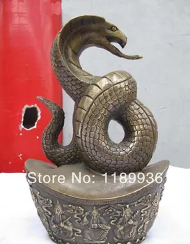 

China Bronze 5 wealth god Dragon yuanbao snake Statue