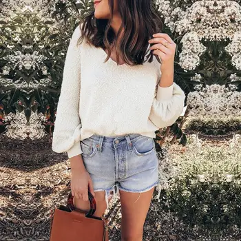 

2019 Autumn V Neck Sweaters Women Long Sleeve Tops Female Casual Jumper Winter Streetwear Sexy Sweater SJ031C