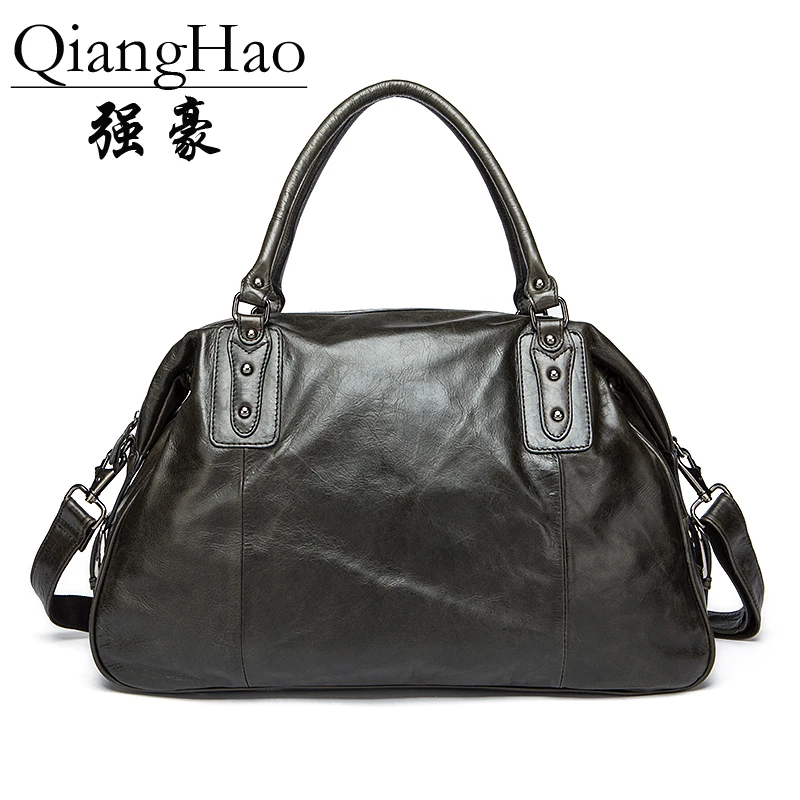 

QiangHao Vintage Retro Look Genuine Leather Travel Bag Men Duffle Bag large Capacity Bag