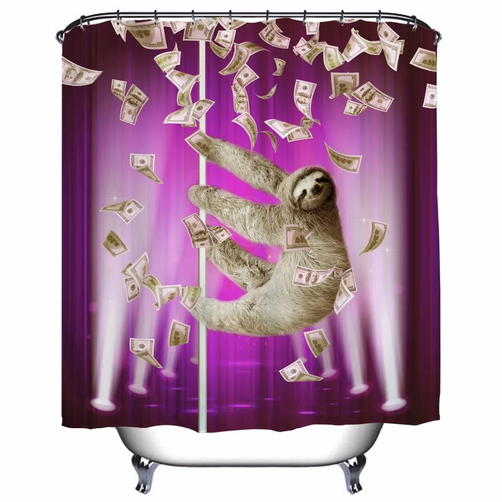 

Steel pipe Sloths 3D Shower Curtains Polyester Fabric Bathroom Bath Curtains Waterproof Cortinas Hooks 2017 New Genuine Original