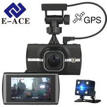 E-ACE 3.0 Inch GPS Car Dvr Full HD 1080P Video Recorder Night Vision Mini Camera Rear View Mirror Auto Dashcam Dual GPS Tracker