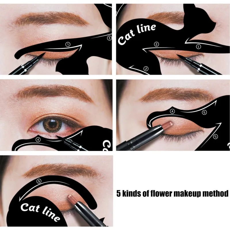 

2 Pcs Women's Fashion Cat Line Stencils Pro Eye Makeup Tool Eyeliner Stencils Template Shaper Model Eyebrows Eyeshadow B3
