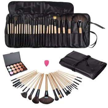 

Hot Professional beauty makeup concealer Fashion 15-color Cosmetic platte 24pcs Pro Makeup Cosmetic Brushes Sponge Puff Set New