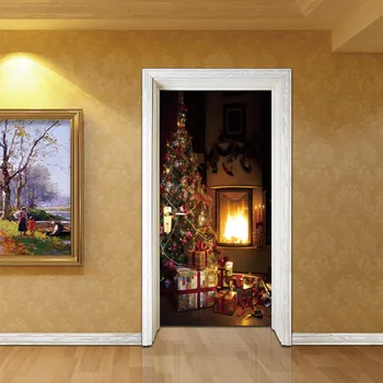 

Christmas Door Stickers Mural Poster Santa Christmas Tree Pattern Durable PVC Waterproof Door Sticker Xmas New Year Supplies
