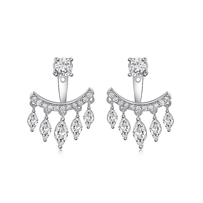 

XIUMEIYIZU New Zircon Tassel Crystal Ear Cuff Clip Back and Front Dangle Leaf Jackets Earrings Jewelry for Women Wedding Gifts