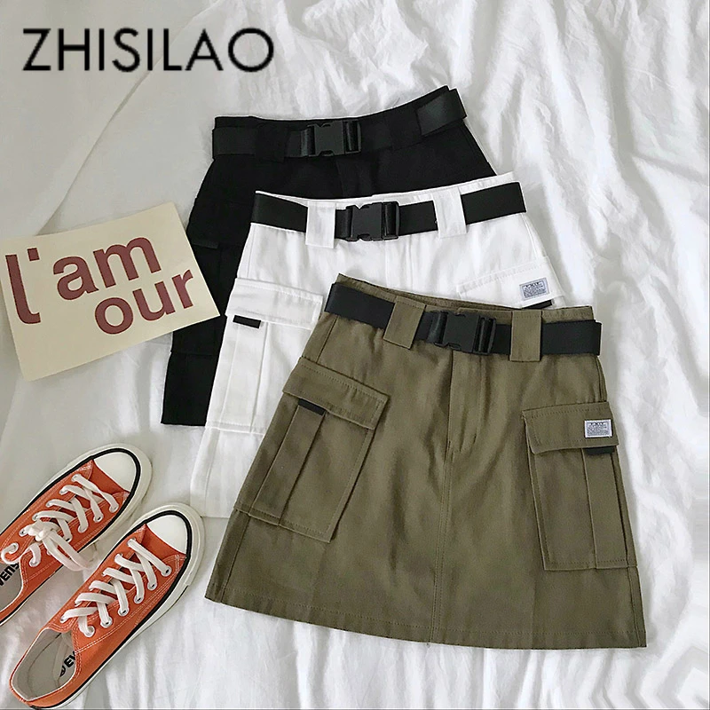 

High Waist Mini A-line Women Skirt Solid Bodycon Skirt With Blet Street Wear Chic White Black Green Skirts Sexy Elegant