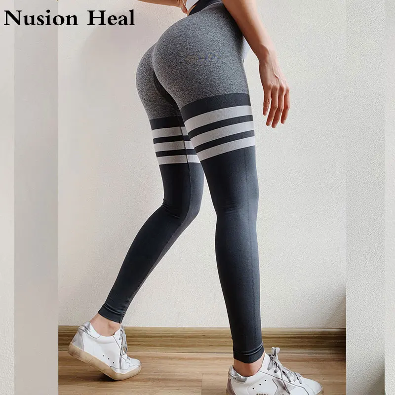 

ad New Striped Printed Women Yoga Pants Stripe Patchwork Leggings Sport Women Fitness High Waisted Fitness Sports Leggings