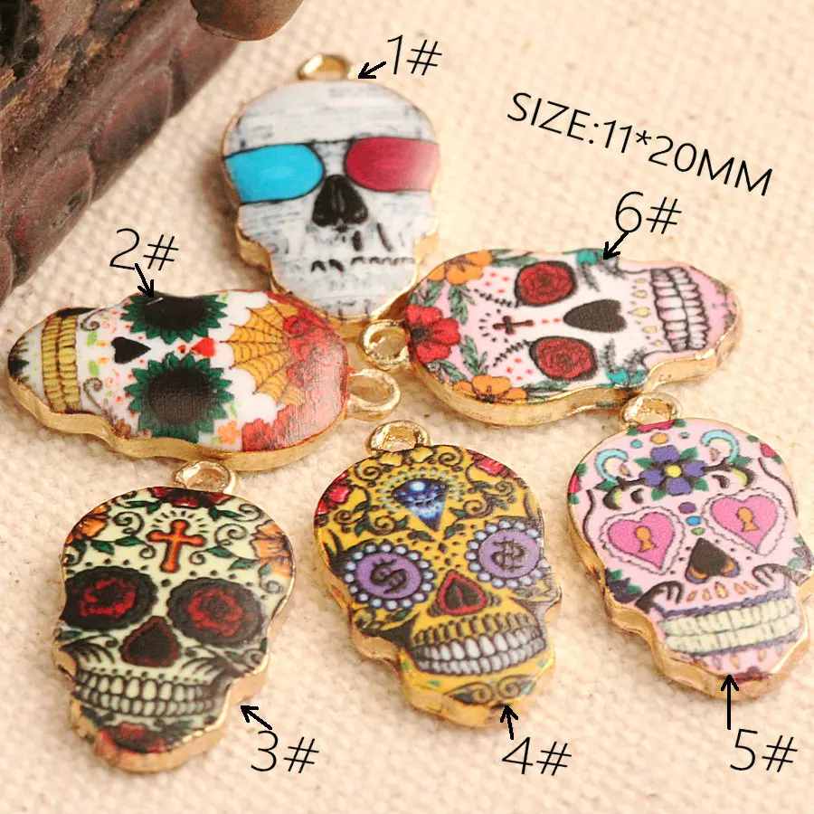 

(30pcs) Calavera Expandable Dangle Charms Sugary-sweet whimsical skull celebrate Mexican Day of the Dead Pendant Jewelry DIY