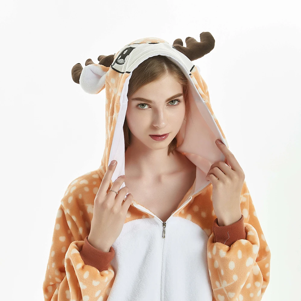 2019 Onesie животных Олень Пижама для взрослых унисекс женщин и мужчин с капюшоном