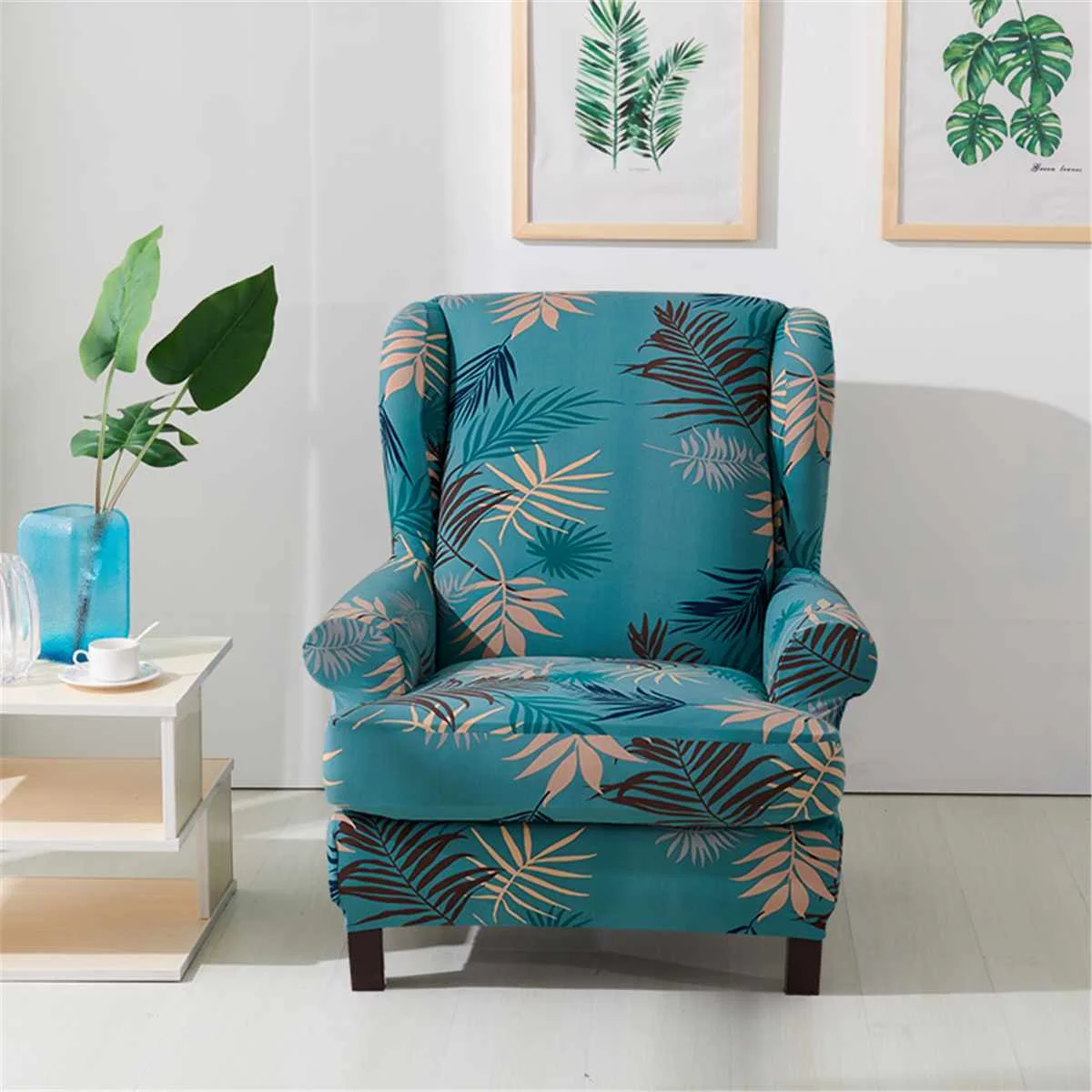 

Stretch King Back Chair Cover Flower Printed Elastic Armchair Wingback Chair Cover Protector SlipCover Protector For Room Sofa
