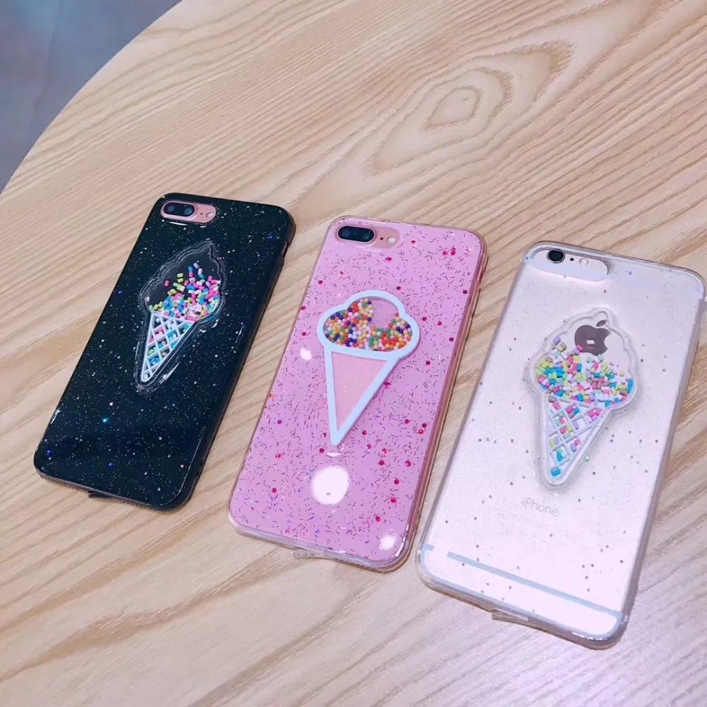 Aoweziic Lovely 3D Dynamic Summer Ice Cream Phone Case For iPhone X XS MAX XR 6S 7 8 Plus Shining Glitter Back Cover Ice cream