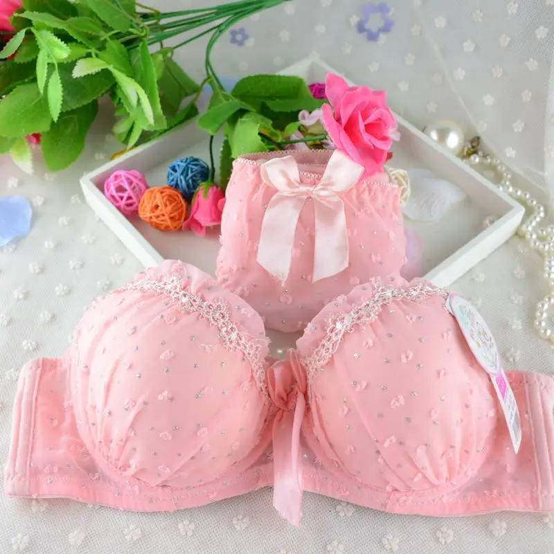 

Women Lace Bowknot Push Up Bras Sets Dot Print Padded Bras Underwire Brassiere Bow Twist Candy Color Underwear Panties Set