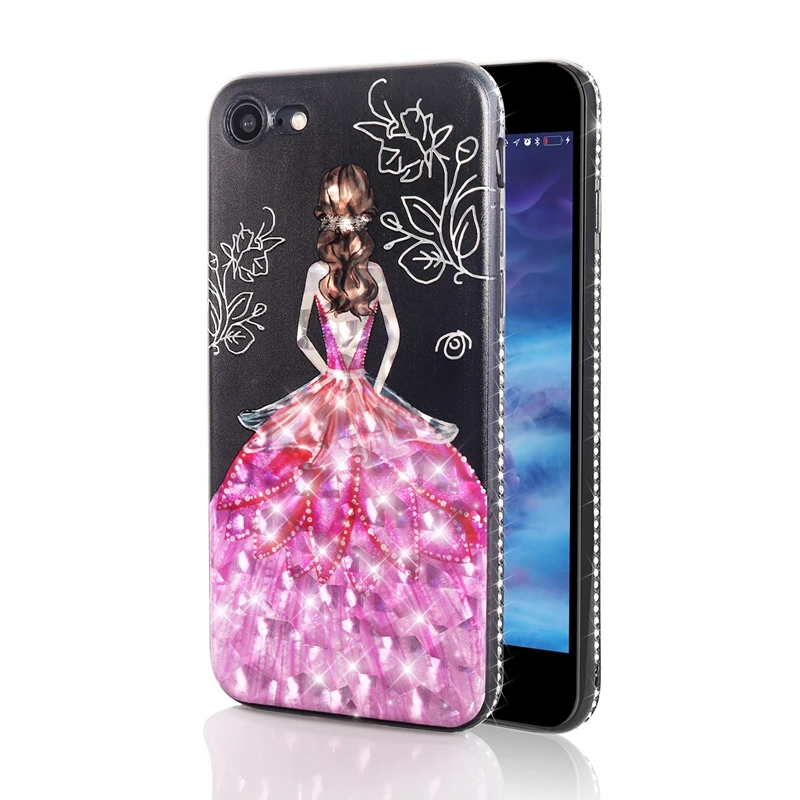 

7Plus Glitter Rhinestone Phone Case on for iPhone 7 Case Cover Coque sFor iPhone7 iPhone X 6 6s 8 Plus Fashion Girl Case Funda