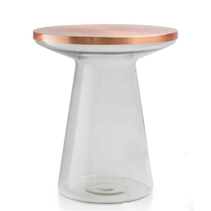 Nordic Round Tea Coffee Table Metal Top Glass Tube Leg Modern Minimalist Home Bedroom Small Sofa Side T Shape Bedside Table