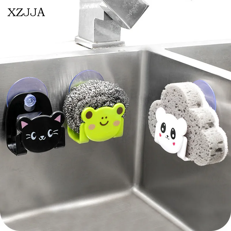 

XZJJA 1PC Cute Cartoon Sucker Storage Rack Multi-Function Drainage Sponge Soap Storage Racks Kitchen Bathroom Sundries Organizer
