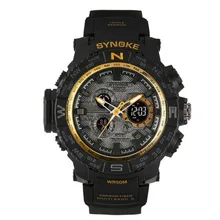 Synoke hommes multi fonction lueur numérique led quartz sport montres étanche grand cadran silicone en caoutchouc armée militaire montre-bracelet